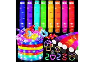 SHENGBANGYM Pop Tube LED Couleur,Jouets Sensoriels de Tuyau Extensible Multicolore Jouets de Soulager Stress,Pop Tubes Lumineux Fidget,Jouet Lumineux Enfant Fournitures de Fête Lumineuses pour Enfants (8 pièces)