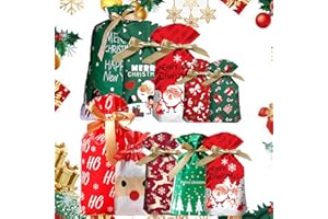 SUGSHYN Sacchetto Regalo di Natale 50 Pezzi Sacchetti Regalo Natale Buste Regalo Natale Grandi Medie Piccoli Sacchetto Caramella con Coulisse Set di Bags Regalo per Bambini con Coulisse (50 Pezzi)
