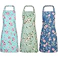 KroY PecoeD 3pcs Vintage Flower Aprons, Adjustable Canvas Aprons with 2 Pockets Kitchen Cooking Apron Chef Bakers Aprons