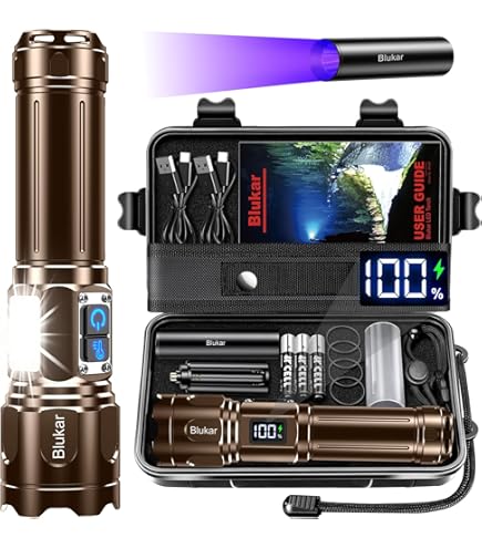 Blukar Lampe Torche LED Ultra Puissante, 20000LM Lampe de Poche Rechargeable, 5000mAh Batterie Longue Durée, IP67 Étanche, 5 Modes&Zoomable pour Camping/Randonée/Urgence Blukar Lampe Torche LED Ultra Puissante, 20000LM Lampe de Poche Rechargeable, 5000mAh Batterie Longue Durée, IP67 Étanche, 5 Modes&Zoomable pour Camping/Randonée/Urgence