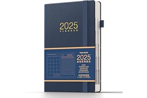 TDOLISSTE - 2025 Agenda Giornaliera, Diario A5 Planner Con Piano Giornaliero di 365 Pagine e Piano Mensile di 24 Pagine, Portapenne e Tasca Interna, Chiusura con elastico, Copertina Rigida (Blu)