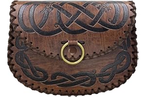 HiiFeuer Viking Embossed Belt Bag, Vintage Medieval Faux Leather Side Pack, Middle Ages Portable Belt Pouch For LARP Ren Faire (Brown A)