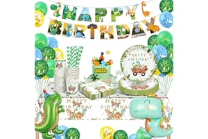 YIMAKJ Dinosaurier Geburtstag Geschirr Set, Partygeschirr Set Pappteller Kindergeburtstag, Dino Geburtstag Deko, Pappteller Tassen Servietten für Party Kindergeburtstag Deko Junge Mädchen 16 Gäste