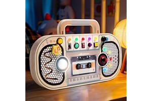 BASAMOU Busy Board Juguetes Montessori Niños 1-4 años, Tablero de Actividades Juguete Sensoriales de Madera, Juegos Educativos con 10 Interruptores, 11 Luces LED, Niños Regalos Cumpleaños Navidad