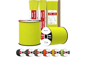 Brotree 4mm Paracord 550 7 Hebras Cuerda de Nylon 30M Tipo III Cuerda de Paracaídas para Supervivencia, Al Aire Libre, Bricolaje - 250kg Carga de Rotura (Amarillo Neón)