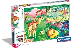 Clementoni - Puzzle infantil 3 puzzles de 48 piezas Animales de la Savana, puzzles a partir de 4 años (25233)