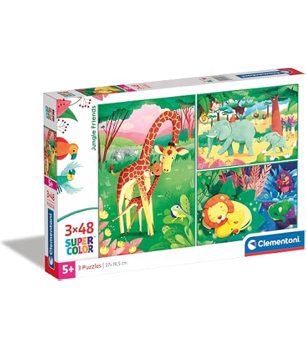 Clementoni Supercolor Puzzle Leo & Tig – 3x48 Teile – Buntes Kinderpuzzle Ab 4 Jahren Mit Leuchtkraft