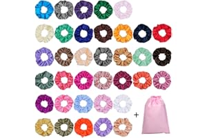 DIWUJI 40 Pièce Chouchous pour Cheveux en Satin Élastiques, Multicolore Bandes Cheveux Élégant Bands Ties Queue De Cheval Holder Hair Scrunchies pour Femmes Filles, 40 Couleurs
