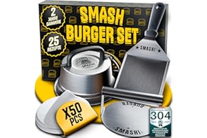 SMASHI BURGER SMASHI® Smash Burger Kit de pièces Professionnelles en Acier Inoxydable 304 certifié EU Contact Alimentaire | Presse Smash Burger Anti-adhésif | Le véritable kit Smash Burger (Expert)