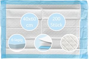 TIGA-MED Sjukunderlag 40 × 60 cm, 200 stycken (8 × 25) – 6-lagers engångsinkontinensunderlägg med absorberande cellulosakärna och PE-undersida – omslags- och valpunderlägg