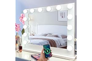 ‎MEIDOM Meidom Hollywood Spiegel mit Beleuchtung 80x67CM, mit 14 Glühbirne Abnehmbar, mit USB, 6500K Dimmbar Großer Schminkspiegel Mit Beleuchtung, Tischplatte oder Wandhalterung Weiß