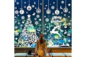 TOMEEK 120 sztuk bożonarodzeniowych naklejek na okno w kształcie płatków śniegu, dekoracja okienna, wielokrotnego użytku, dwustronne, elektrostatyczne naklejki PCW na święta Bożego Narodzenia, akcesoria noworoczne i dekoracje DIY