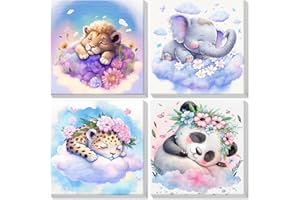Lxmsja 4 Pack Animal Pintar por Numeros Niños con Marco, DIY Cartoon Cuadros para Pintar por Numeros, Pintura Acrilica Manualidades Adultos Niña, Regalo Niña 9 10 11 12 13 Años, 20x20cm