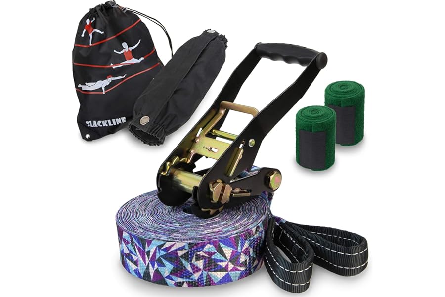 ALPIDEX Slackline Set 15 m + Tree Protection and Ratchet Protection, suitable for children, beginners and advanced