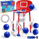 Joellfuner Swimming Pool Basketball, Floating Pool Basket 2 in 1, 10 Throwing Rings + 6 Balls, Water Game for Adults Kids, In