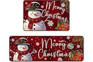 ‎SHUNFAJI Shunfaji 2 Stück Frohe Weihnachten Küchenmatte,Rote Schneemann Bodenmatte,Winter Wohnkultur Küchenteppiche für Home Waschküche Room Floor Eingangs Fußmattendekoration,40x60 and 40x120cm