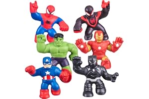 Heroes of Goo Jit Zu Marvel Mega Mini 6 Pack - Squishy, Stretchy, Gooey Mini Heroes - Ironman, Spider-Man, Captain America, Miles Morales, Hulk and Black Panther