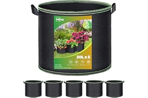 iophi 5X Pflanzsack Pflanzentasche 30 Liter aus Vliesstoff, Pflanzsäcke für Dauerbepflanzung, Wiederverwendbarer Kartoffelsack, Pflanztopf für Tomaten Balkon, Kartoffeln, Blumen, Pflanzen, Gemüse