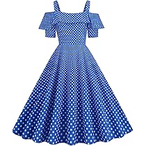 Wellwits Robe Chemise Vintage à Pois Avec Nœud Papillon Pour Femme, Bleu Marine, 38