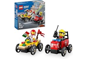 LEGO City Pack de bolides de Course : Camion de Pizza Contre Camion de Pompiers - Jeu de Construction pour garçons et Filles dès 5 Ans avec Voitures caisses à Savon - Cadeau d'anniversaire 60458
