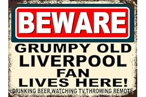 HANDMADE Liverpool Gifts Metal Tin Sign Vintage Beware Liverpool Fan Lives Here Football Present For Men Women Fans Cave Poster Plaques For Wall Art Home Room Bedroom Bar Pub Decor Ref4804 (10x8 inches)