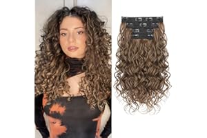 REECHO Curly Hair Extensions, 4PCS 16 inch Clip in Hair Extensions Lace Weft Short Curly Hair Extension Clip Ins Invisible Natural Hairpieces for Women, Light Brown