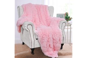 BENRON Ljusrosa prydnadsfiltar, mjuka lurviga lurviga sherpa-filtar, söt babyrosa filt, mysiga fluffiga fuskpälsfiltar för bäddsoffa tvättbar, 127 x 152 cm