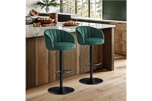 STOOLINK Juego de 2 Taburete de Bar, Taburetes Cocina con Tela Terciopelo de Leche con Respaldo y Reposabrazos, Silla de Bar Altura Ajustable, Taburete Alto Rotación de 360°, Silla de Bar 150kg-Verde