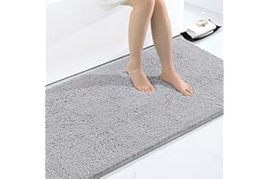 Homaxy Tapis de Bain Antiderapant,Tapis Salle de Bain en Microfibre Chenille Douce,Tapis de Bain Absorbant,Lavable en Machine - - 60 x 120 cm - Gris Clair