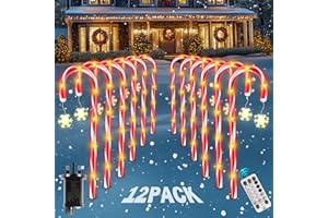 FORLIVESE 12 Pack Christmas Candy Cane Lights Outdoor with 12 Modes, 84LED Christmas Path Marker with Snowflakes, Timer Waterproof LED Candy Cane Lights for Yard Garden Lawn Patio Holiday Landscape Decor