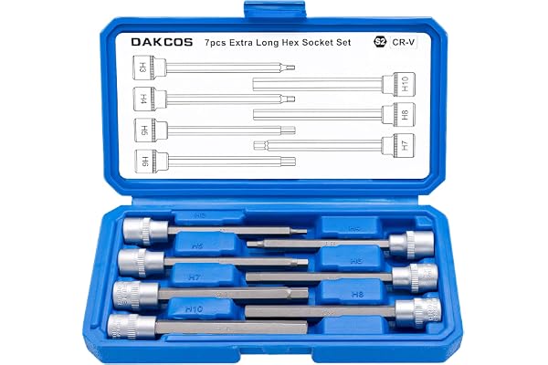 DAKCOS 7-delade långa 3/8" insex hylsor, hex bit socket set 3–10 mm