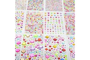 Behiruch Pack of 3400 Self-Adhesive Glitter Stones, 12 Sheets, Rhinestones, Face Glitter Stickers for Children, Glitter Stones for Crafts, Colourful Rhinestones for Greeting Cards, Crafts