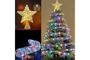 ‎KEAGAN KEAGAN Weihnachtsbaumspitze Stern, 5m LED-Leuchtband, Batteriebetriebener Weihnachtsbaumschmuck, Stern Baumspitze, Für Weihnachtsdekorationen