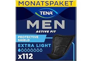‎TENA TENA MEN Protective Shield Extra Light - 112 Einlagen im Monatspaket (8 x 14), einzeln verpackt - extra dünne Hygieneeinlagen für Männer bei sehr leichtem Harnverlust - Schwarz