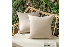 Woaboy 2 pezzi Federe per Cuscini in Lino Impermeabile Aria aperta Divano Confortevole Moderno Morbido Durevole Cerniera Invisibile per Cortile Giardino Soggiorno Balcone 45X45 CM Beige