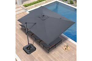PURPLE LEAF Parasol Déporté, Parasols de Jardin Extérieur Toile 240 g/m² avec Protection UV, 8 Baleines en Aluminium, Manivelle, Inclinable et Rotative, Parasol 2,7 x 3,5 m Gris