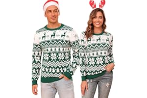 Aottori Jersey Navidad Mujer Hombre Suéter Navideño Punto Cuello Redondo Pareja Familia Unisex Pullover Manga Larga Invierno Reno Copo Nieve Cálido