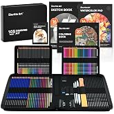 Shuttle Art 103PCS Artistic Drawing Kit, Professional Drawing Set | Includes Colored Pencils, Watercolor Pencils, Sketches, G