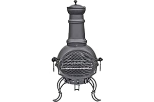 La Hacienda Murcia Medium Black Steel Chiminea with Grill (89cm)