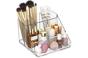 Ettori Makeup Organiser Tray,Vanity Cosmetic Organiser with 6-Compartment,High Clear Acrylic Countertop Storage for Cosmetic,Jewelry, Skincare,Stationery.