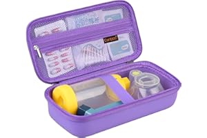 Canboc Custodia da viaggio inalatore di asma, distanziatore portatile per adulti e bambini, maschere, custodia per inalatori dura con tasca a rete Medicina e altri elementi essenziali, Viola