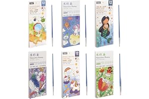 HENGBIRD 6 sztuk kolorowanek akwarelowych dla dzieci, 72 strony, mini kolorowanka, akwarelowa z pędzlem na zbiornik na wodę, mini kolorowanka, kolorowanka akwarelowa, do malowania dla dzieci, blok z farbą