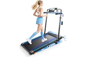 RUNIMON 3.0HP Treadmill with Handle and 2%-7%-12% Incline, 6 in 1 Walking Pad Folding Treadmills for Home Foldable with 1-12KM/H, RGB Lights,LED Display,Magnetic Remote&APP Control