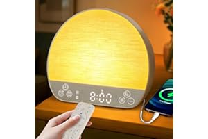 Charmofun Réveil Lumineux Simulateur d'aube, Réveil Luminothérapie Lampe de Chevet, Lampes de Reveil avec 37 Sons pour Dormir, 2 Reveils 20 Niveaux de Luminosité Fonction Snooze 15 Couleurs