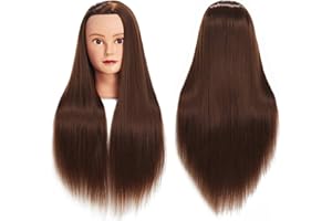 TRAINING HEAD Testa di manichino con capelli in fibra sintetica, lunghezza 65-70 cm, per la formazione professionale dei parrucchieri, morsetto incluso