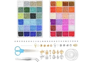 Magrimaxio 16000 PCS 3mm perles pour bracelet,perle lettres, kit perles avec fil pour bracelet perle, coffret de perles, Ciseaux et Pince à épiler, pour Fabrication de Bijoux, Colliers, DIY Artisanats