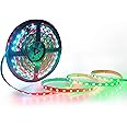 ALITOVE RGB LED Strip Light 32.8ft WS2811 Addressable Programmable Dream Color Digital LED Pixel Light 24V 10m 600 LEDs Rainbow Chasing Effect LED Flexible Light Rope Non-Waterproof White PCB