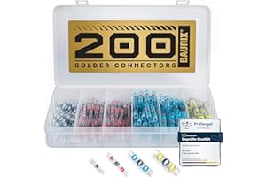 BAURIX Zestaw łączników lutowniczych, 200 sztuk, IP67, termokurczliwe łączniki do wodoszczelnych połączeń kablowych, do samochodu, elektroniki i aktywności na świeżym powietrzu, 4 rozmiary