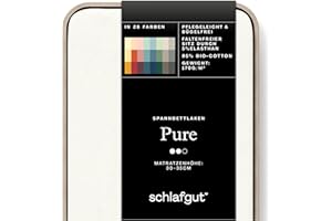 ‎SCHLAFGUT Schlafgut Pure Spannbettlaken 180x200cm bis 200x220cm - 95% Biobaumwolle, 5% Elasthan, Oeko-TEX Zertifiziert, Off-White, Matratzenhöhe bis 35cm