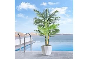 Keeplush Künstliche Goldene Palme 120cm kunstpflanzen groß wie echt, UV-beständig kunstbaum groß, Kunstpalme für Haus Wohnzimmer Schlafzimmer Büro Balkon Garten Decor Künstliche Pflanzen (1 Stück)